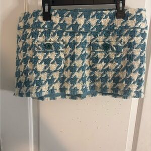 Hollister vintage  Teal and Cream houndstooth tweed micro mini skirt size S EUC